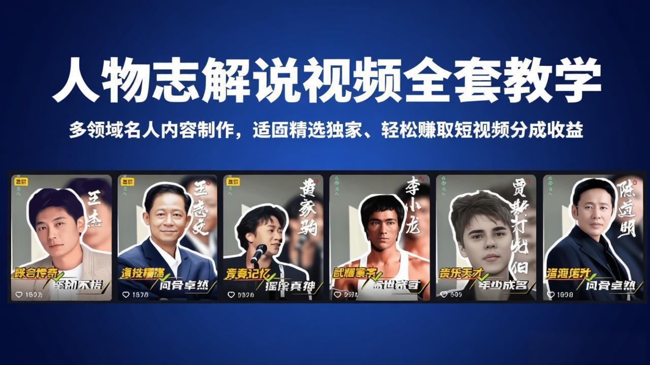人物志解说视频全套教学，多领域名人内容制作，适配精选独家，轻松赚取短视频分成收益-创课坊