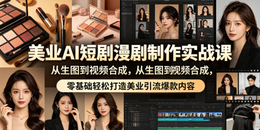 美业AI短剧漫剧制作实战课,从生图到视频合成,零基础轻松打造美业引流爆款内容-创课坊