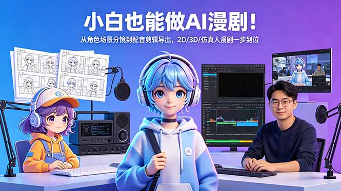 小白也能做AI漫剧！从角色场景分镜到配音剪辑导出，2D/3D/仿真人漫剧一步到位-创课坊
