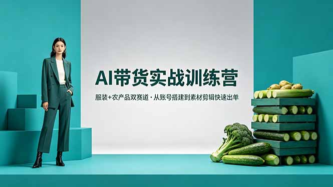 AI带货实战训练营，服装+农产品双赛道，从账号搭建到素材剪辑快速出单-创课坊