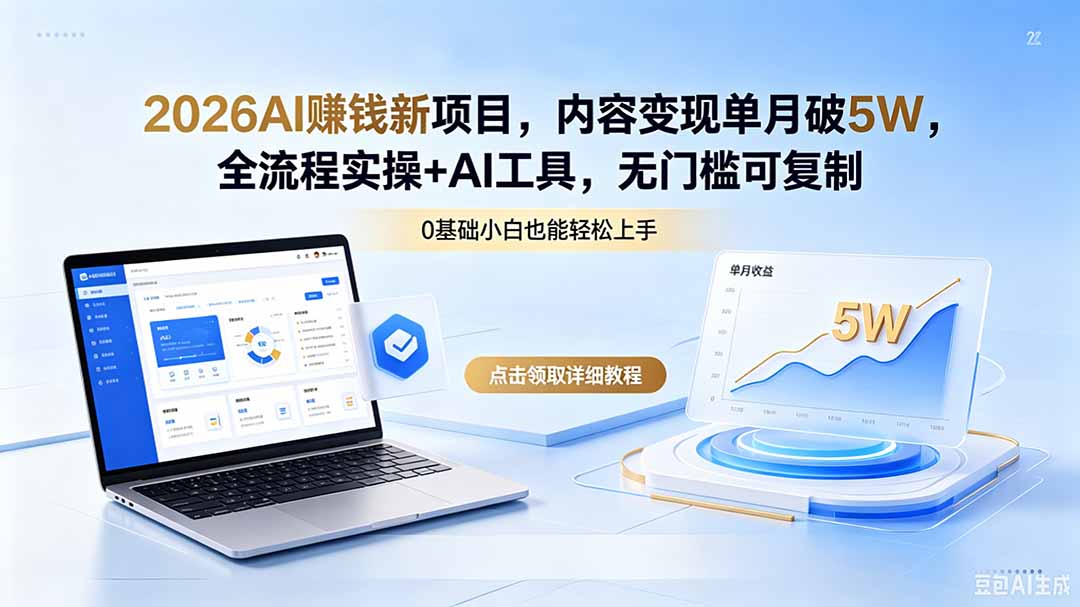 2026AI赚钱新项目，内容变现单月破5W，全流程实操+AI工具，无门槛可复制-创课坊