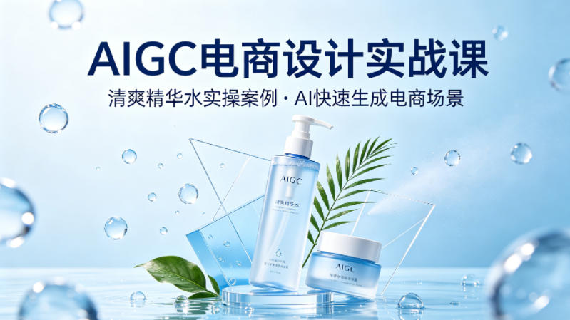 AIGC电商设计实战课，以清爽精华水为实操案例，教你用AI快速生成电商场景-创课坊