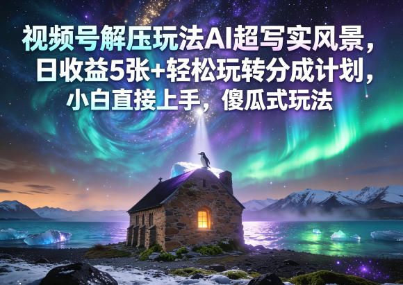 视频号解压玩法AI超写实风景，日收益5张+轻松玩转分成计划，小白直接上手，傻瓜式玩法-创课坊