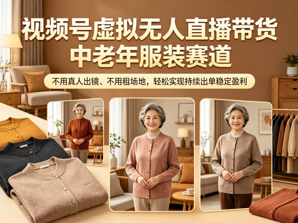 视频号虚拟无人直播带货中老年服装赛道，不用真人出镜、不用租场地，轻松实现持续出单稳定盈利-创课坊